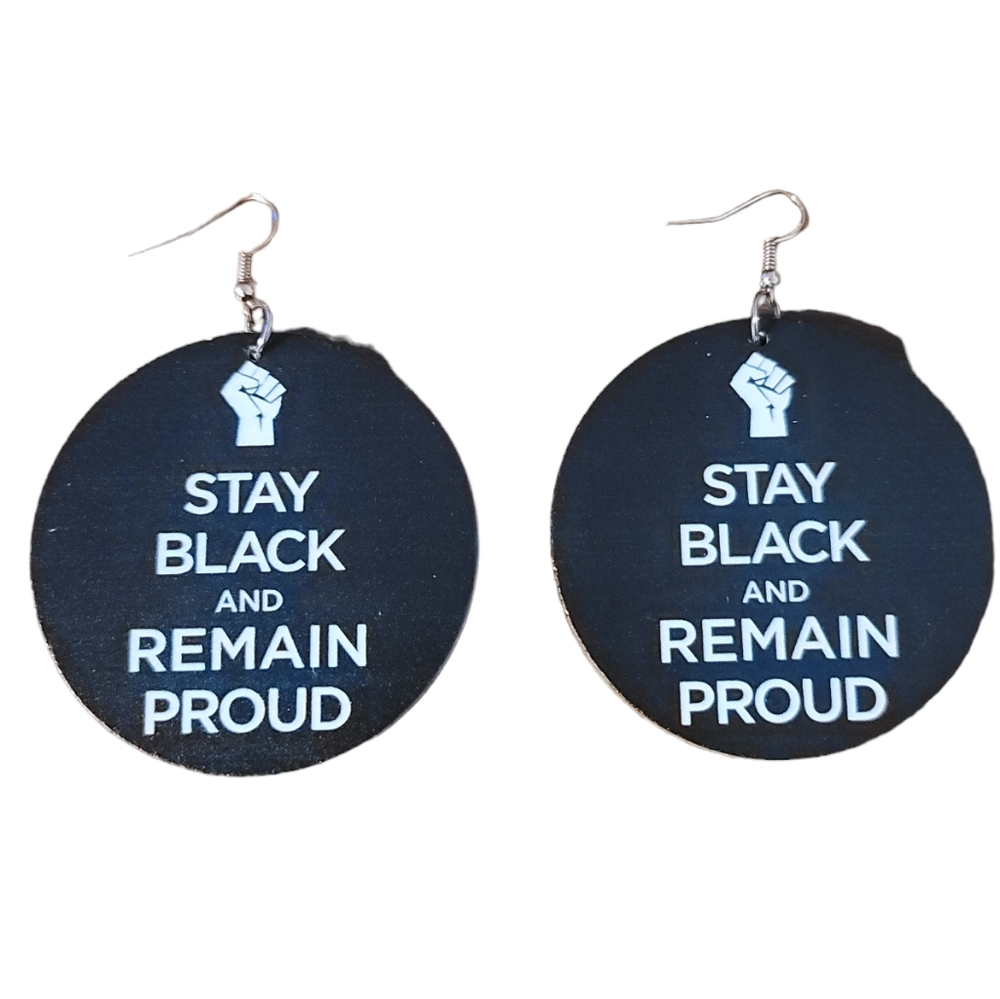 NWT! Stay Black And Remain Proud Black & White Wood Earrings NEW